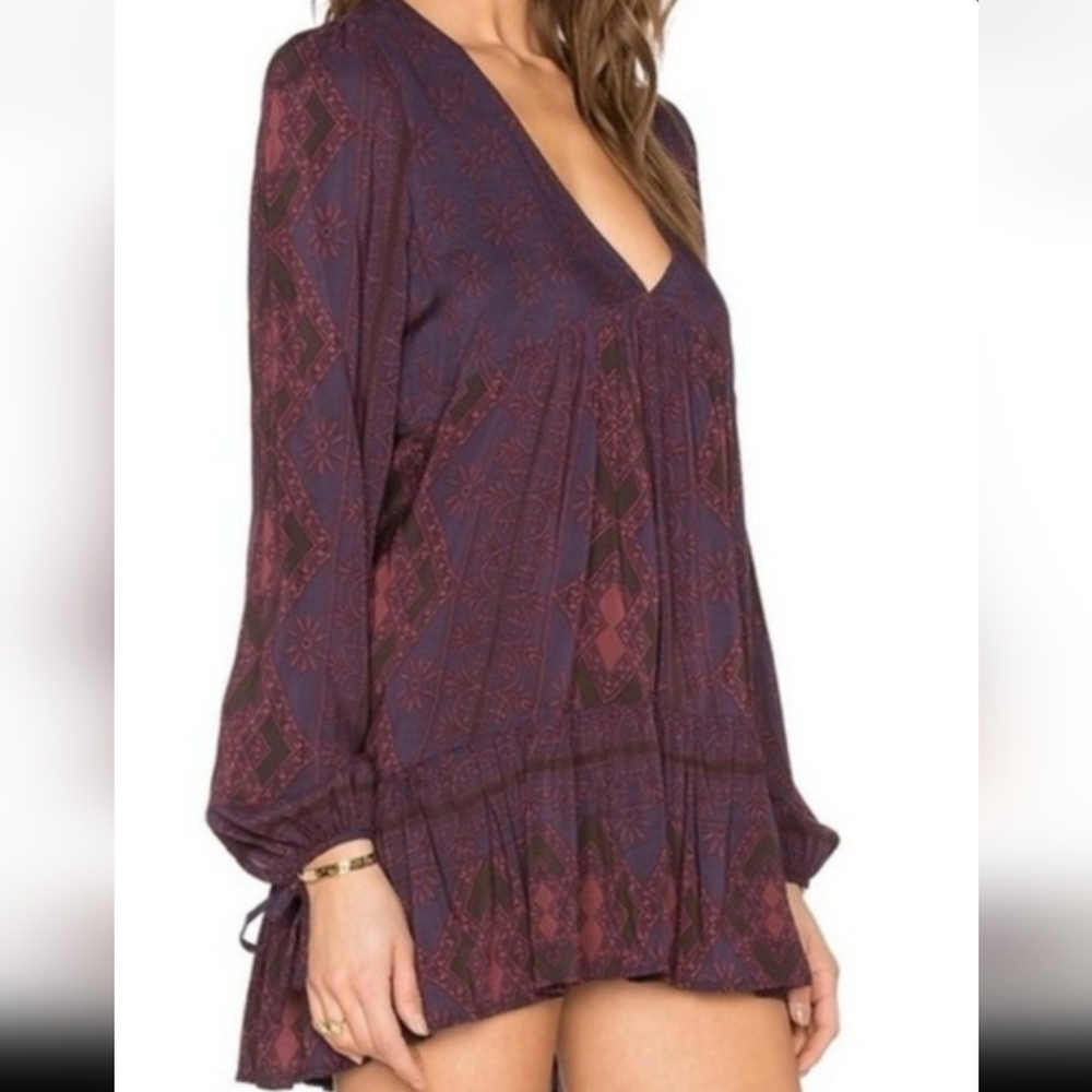 #282 FREE PEOPLE Purple Floral Tunic or Mini Dress - Picture 4 of 9